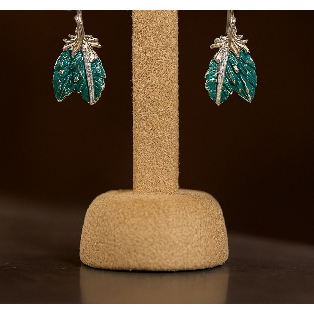 Vintage 80's Green‎ Gold Silver Toned Leafy Clip On Earrings Retro 90's Elegant